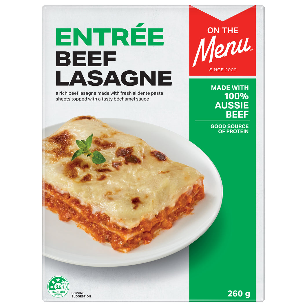 On The Menu Entree Beef Lasagne 260g Frozen Meal
