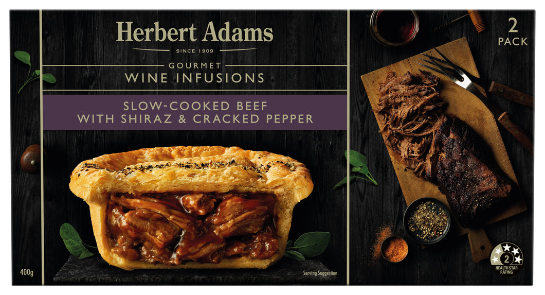 Herbert Adams Slow-Cooked Beef with Shiraz and Cracked Pepper 2 PK Pies
